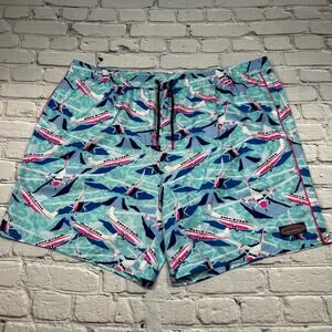 Vineyard Vines Blue and Pink Airplane Swim Trunks